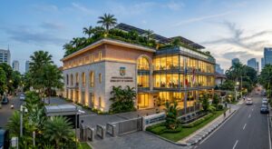 Manajemen Konstruksi Kedutaan Besar Rumania Gedung Kedutaan Besar Rumania di Jakarta dengan taman atap dan panel surya